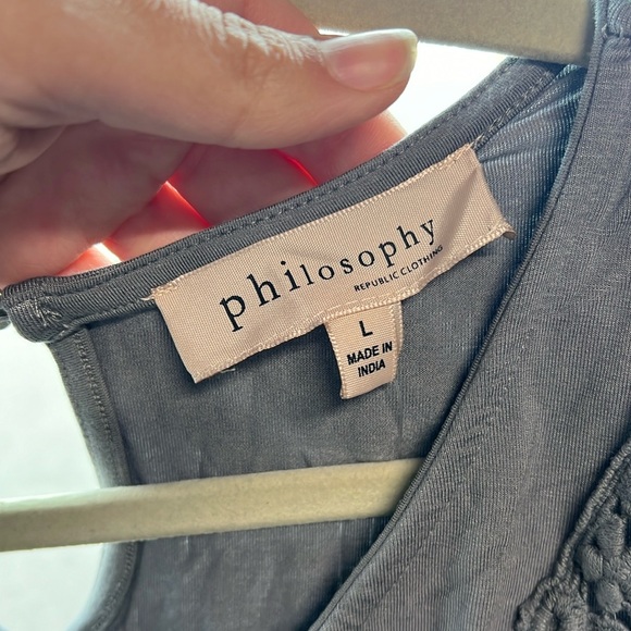 NWT Philosophy Dane Lewis Sleeveless Scoop Tank Blouse Gray Crochet Womens L - Picture 8 of 11